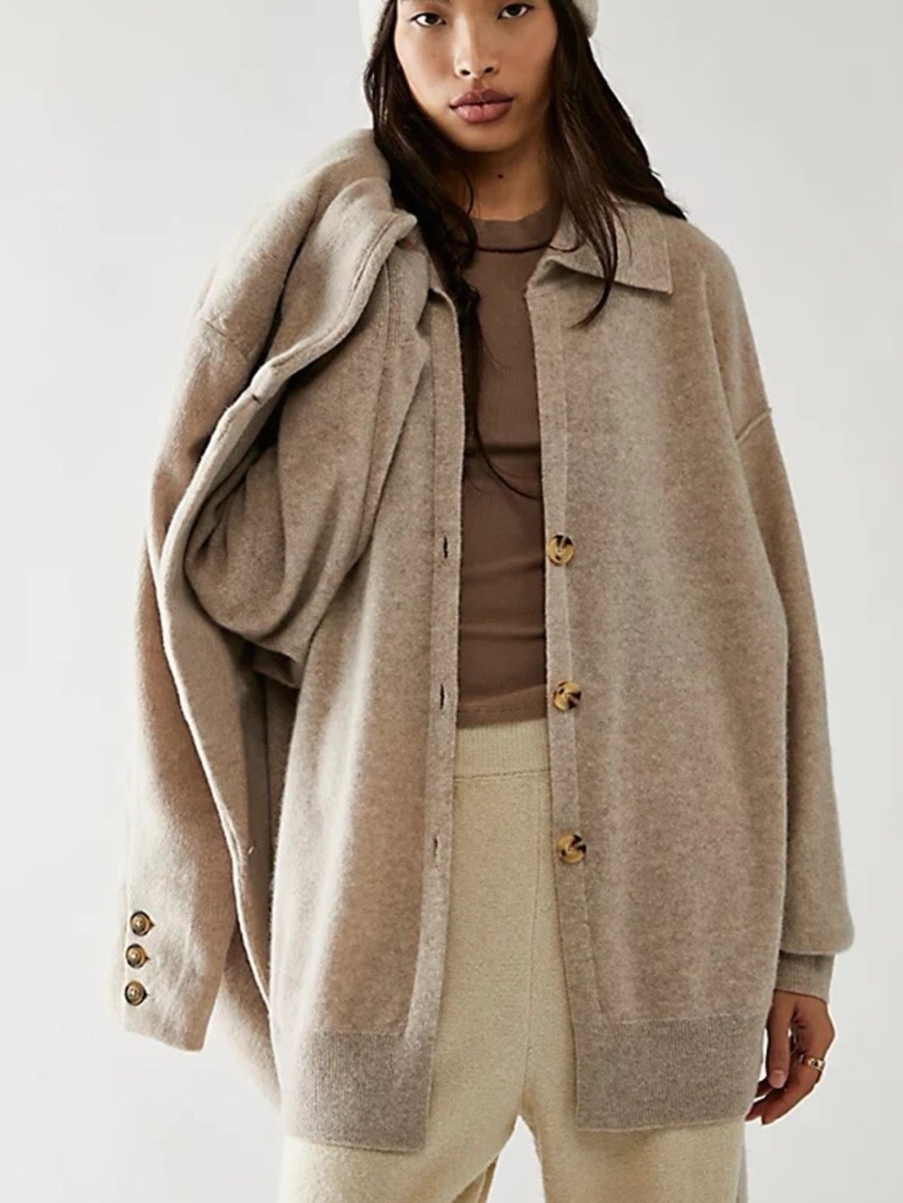 Free People Swim Too Deep Cashmere Cardigan Size XS Oversized Tan Brown